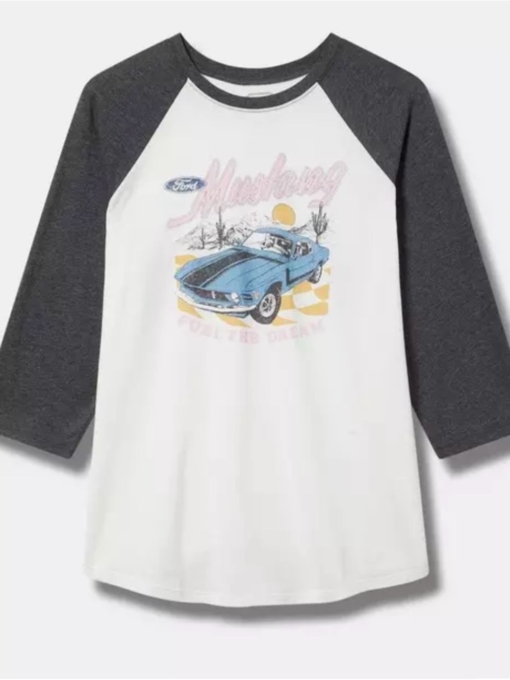 Ford White Body Raglan Tee with Charcoal Sleeves